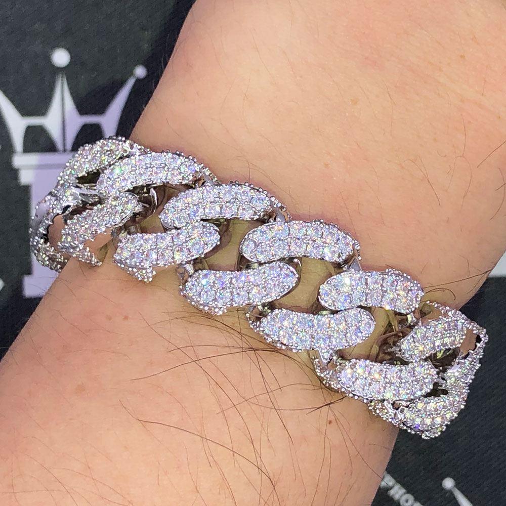 17MM 3D Cuban Link VVS Iced Out Hip Hop Bracelet Yellow Gold 8" HipHopBling