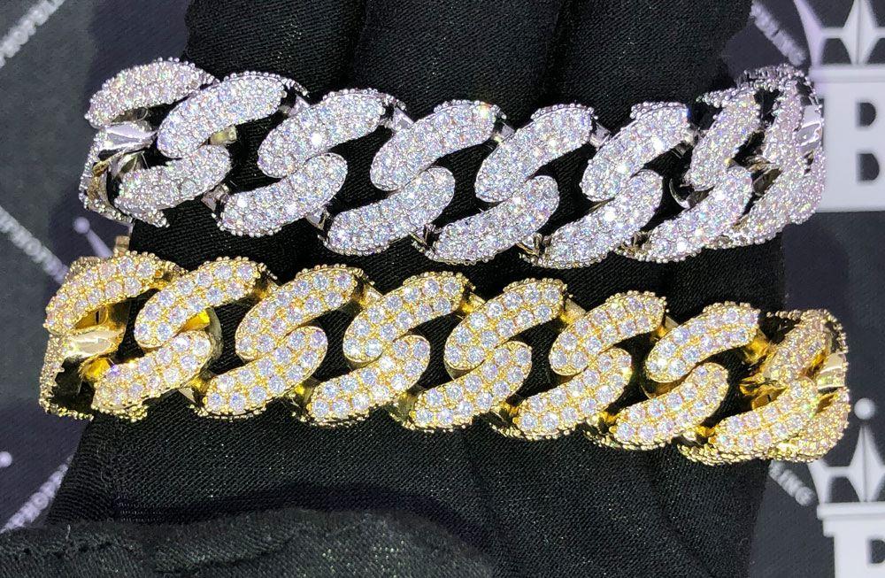 17MM 3D Cuban Link VVS Iced Out Hip Hop Bracelet Yellow Gold 8" HipHopBling