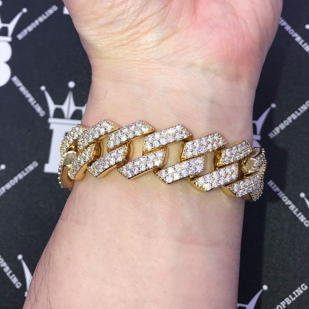 19MM Turkish Cuban Link Iced Out Hip Hop Bracelet Yellow Gold 7" HipHopBling