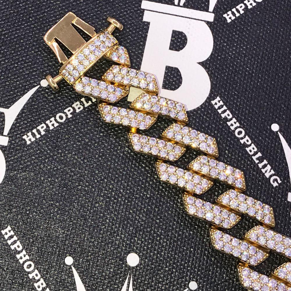 19MM Turkish Cuban Link Iced Out Hip Hop Bracelet Yellow Gold 7" HipHopBling