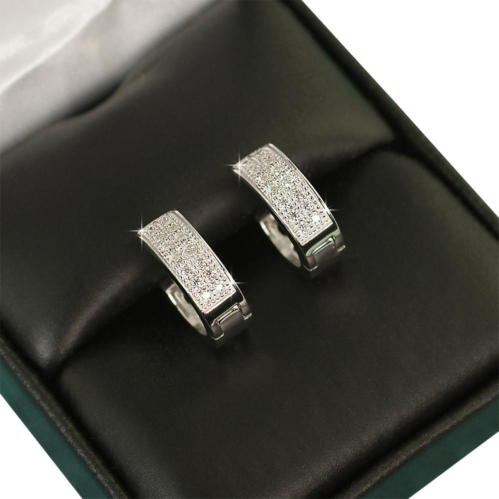 2 Row Hoop VVS Moissanite Earrings .925 Sterling Silver White Gold HipHopBling