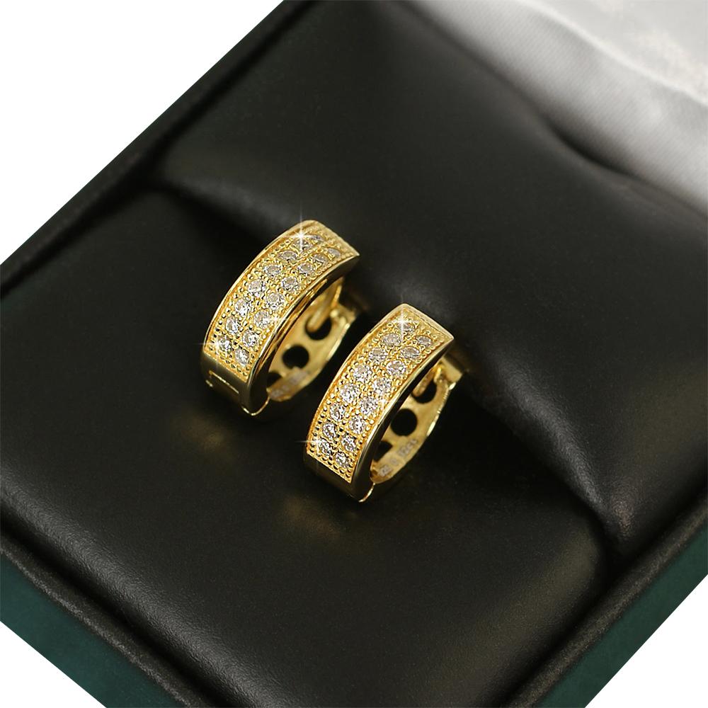 2 Row Hoop VVS Moissanite Earrings .925 Sterling Silver White Gold HipHopBling