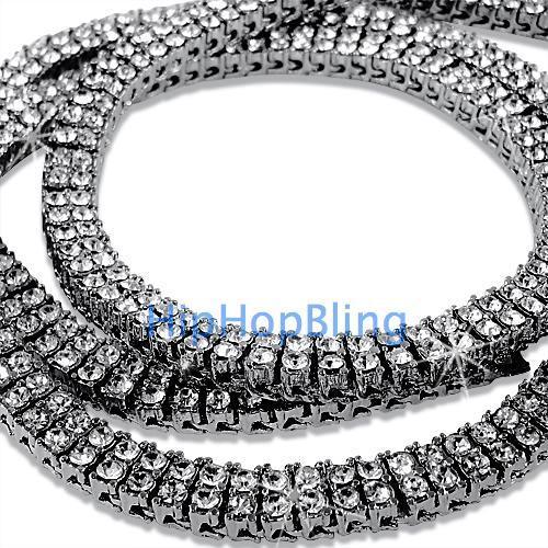 2 Row Rhodium Iced Out Bling Bling Chain HipHopBling