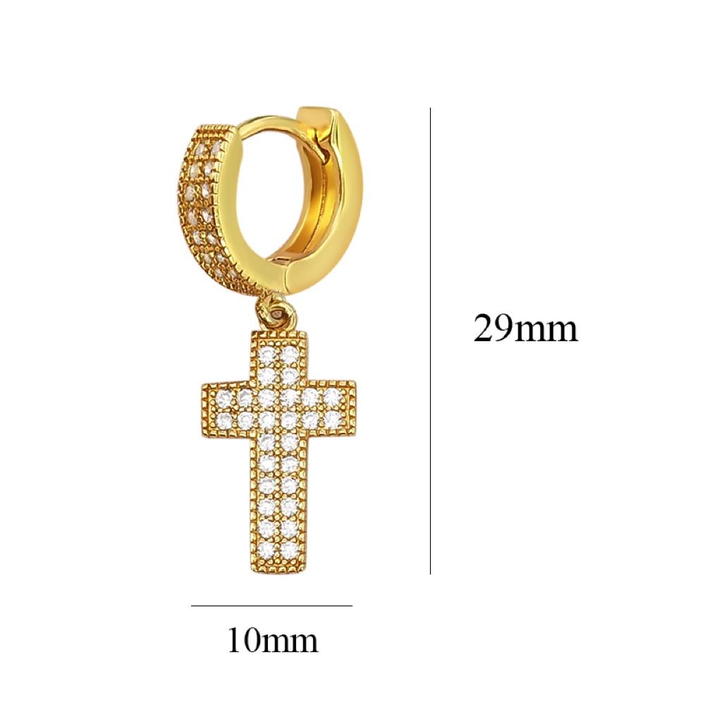 2 Row Tennis Cross Dangling Huggie Hoop CZ Iced Out Earrings .925 Silver White Gold HipHopBling
