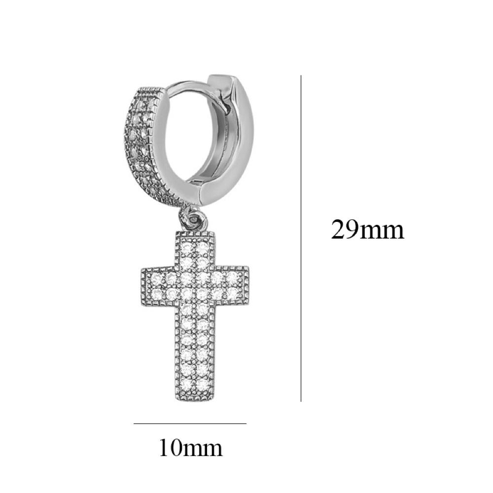 2 Row Tennis Cross Dangling Huggie Hoop CZ Iced Out Earrings .925 Silver White Gold HipHopBling