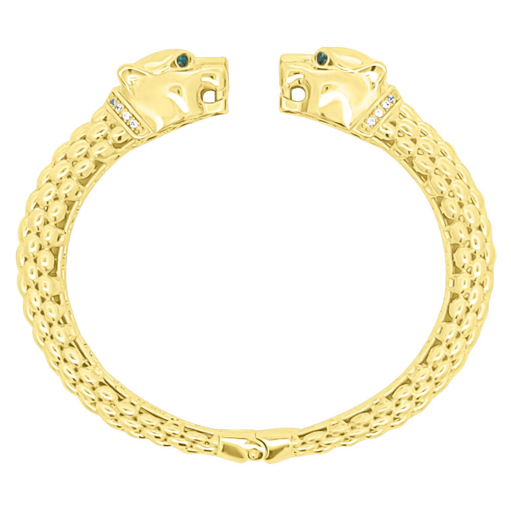 2 Tiger CZ Solid 10K Gold Women's Bangle 10K Yellow Gold HipHopBling