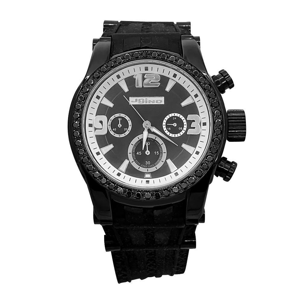2.00 Carat Black Diamond Rubber Hip Hop Watch JoJino HipHopBling