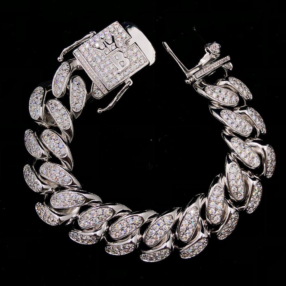 20MM Miami Cuban Link Hip Hop Bling Bling Bracelet White Gold 8" HipHopBling