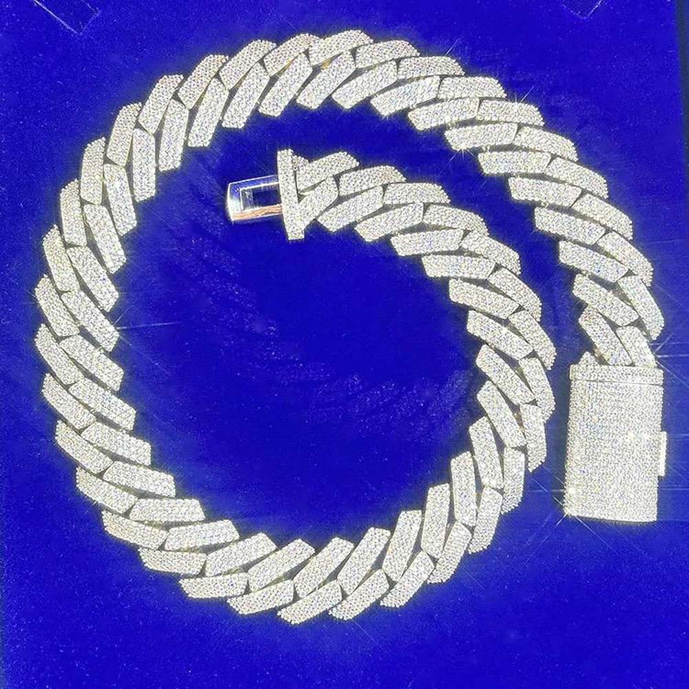 20MM XL VVS Moissanite Iced Cuban Chain Sharp Link .925 Sterling Silver 20" HipHopBling
