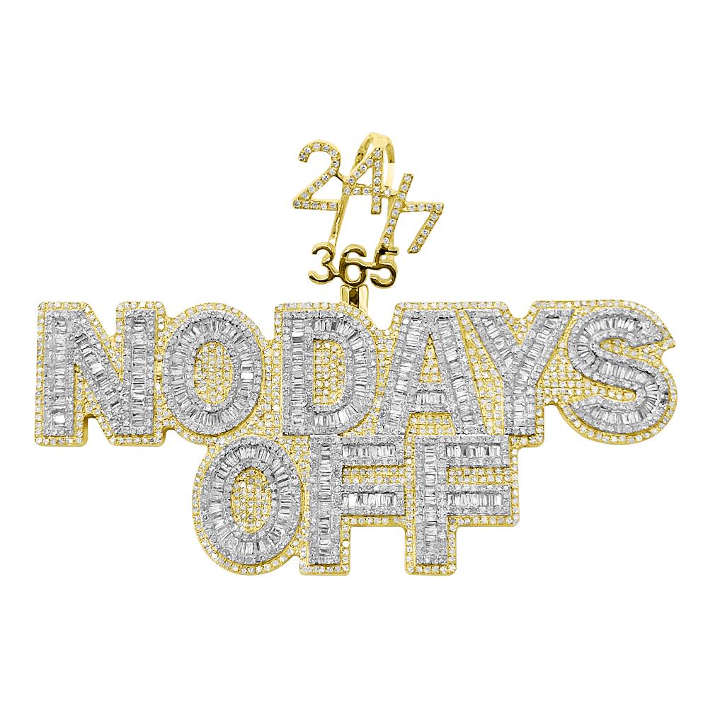 24/7/365 NO DAYS OFF Baguette Diamond Pendant 5.40cttw 10K Yellow Gold HipHopBling