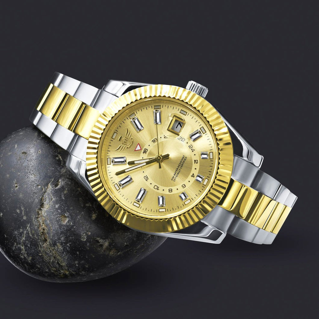 24H Date Oyster CZ Hours Sports Watch 2 - Tone HipHopBling