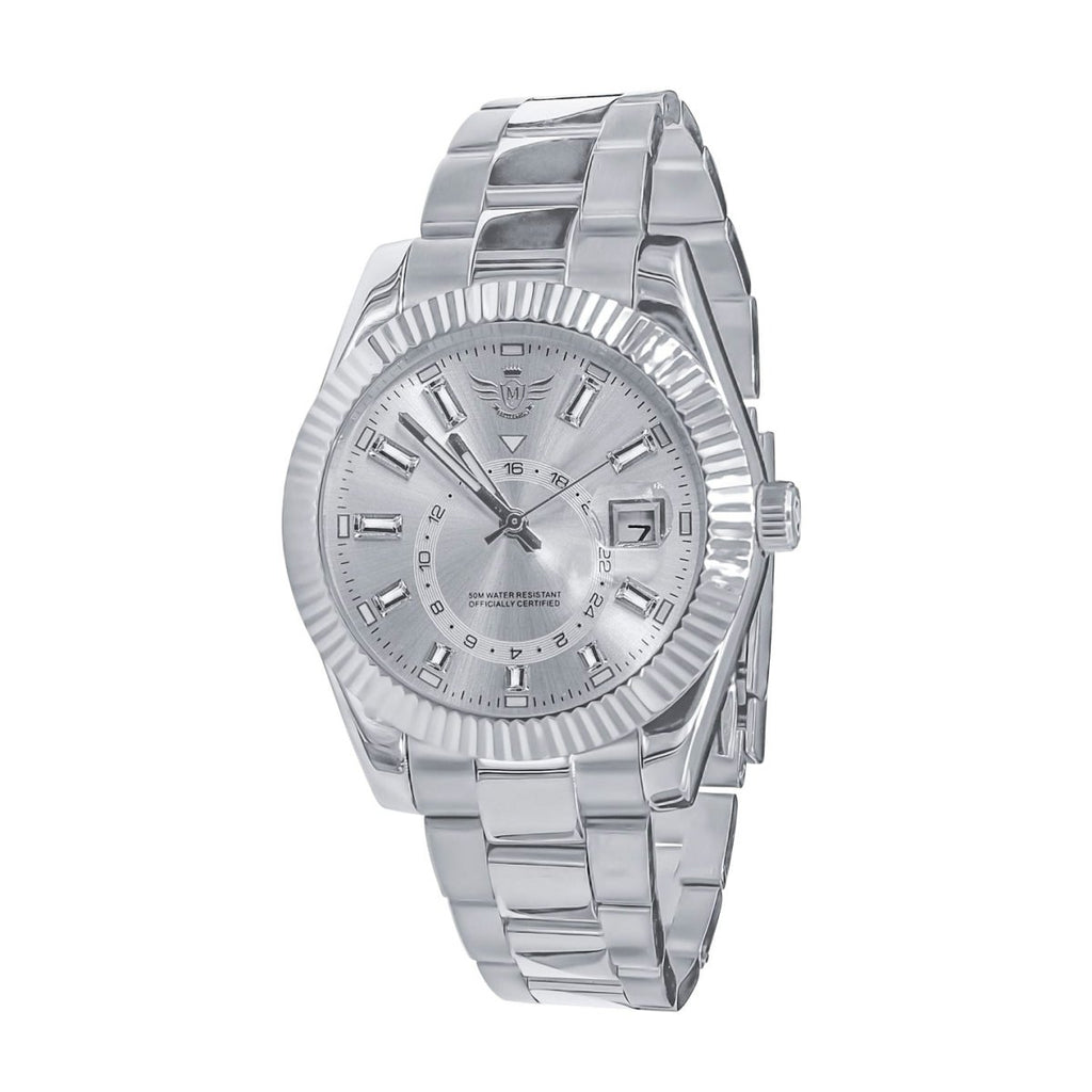 24H Date Oyster CZ Hours Sports Watch White Gold HipHopBling