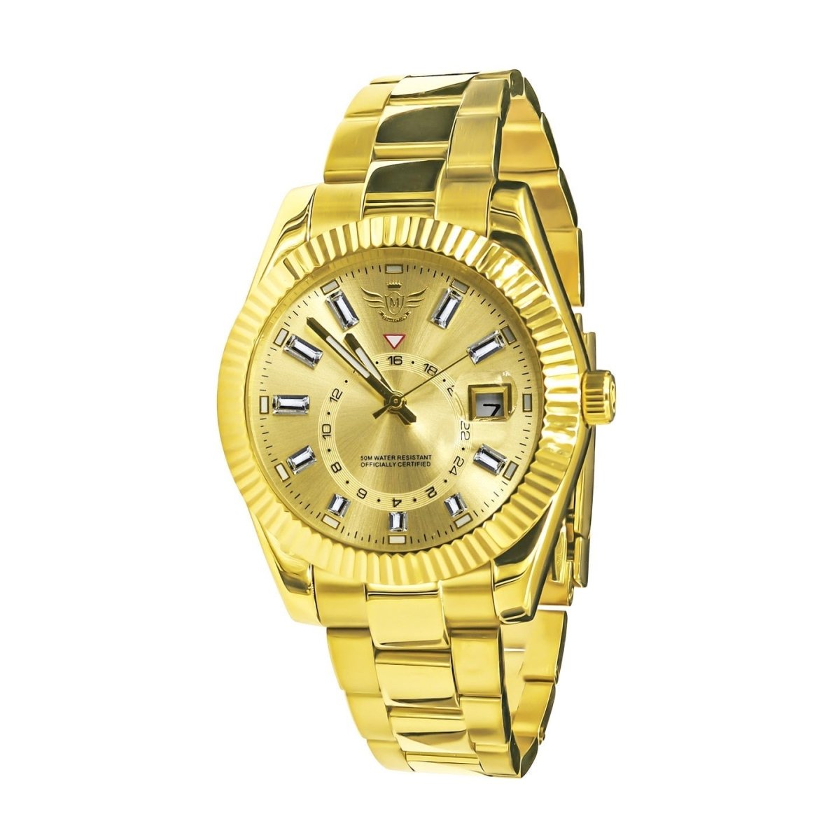 24H Date Oyster CZ Hours Sports Watch Yellow Gold HipHopBling