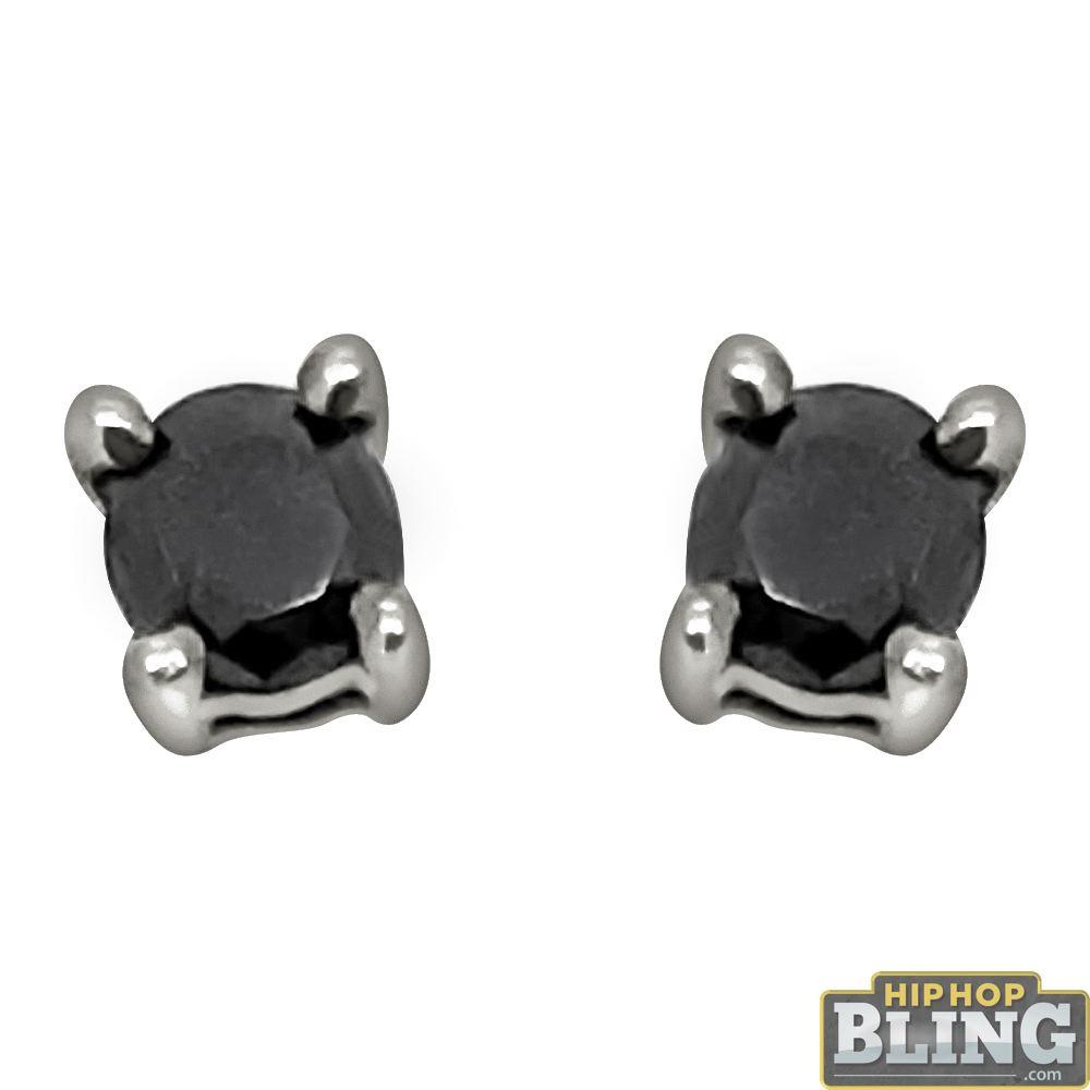.25 Carat Black Diamond Stud Earrings .925 Sterling Silver White HipHopBling