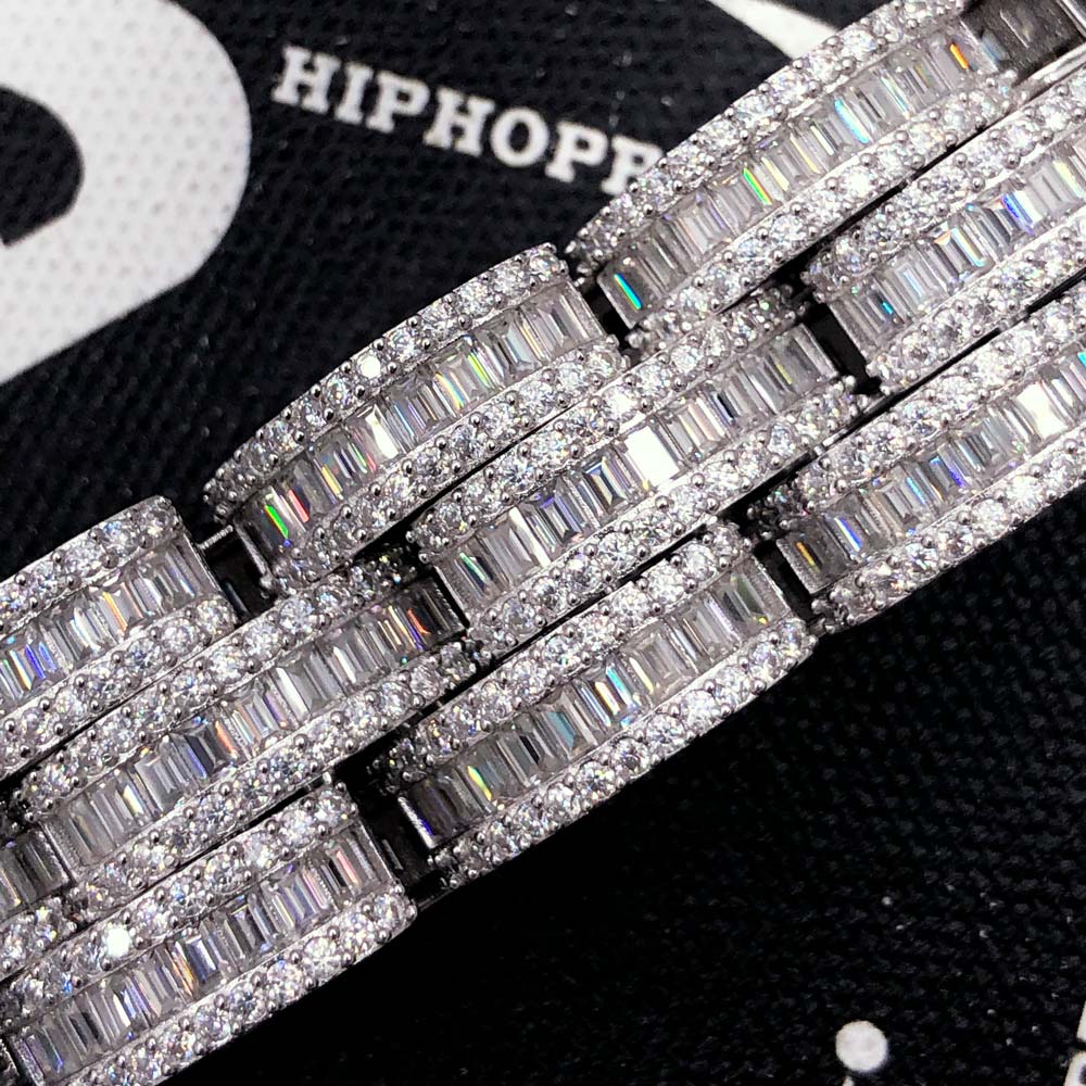 28.20 Carat Baller Baguette Moissanite Iced Out Bracelet .925 Sterling Silver 8" Bracelet HipHopBling