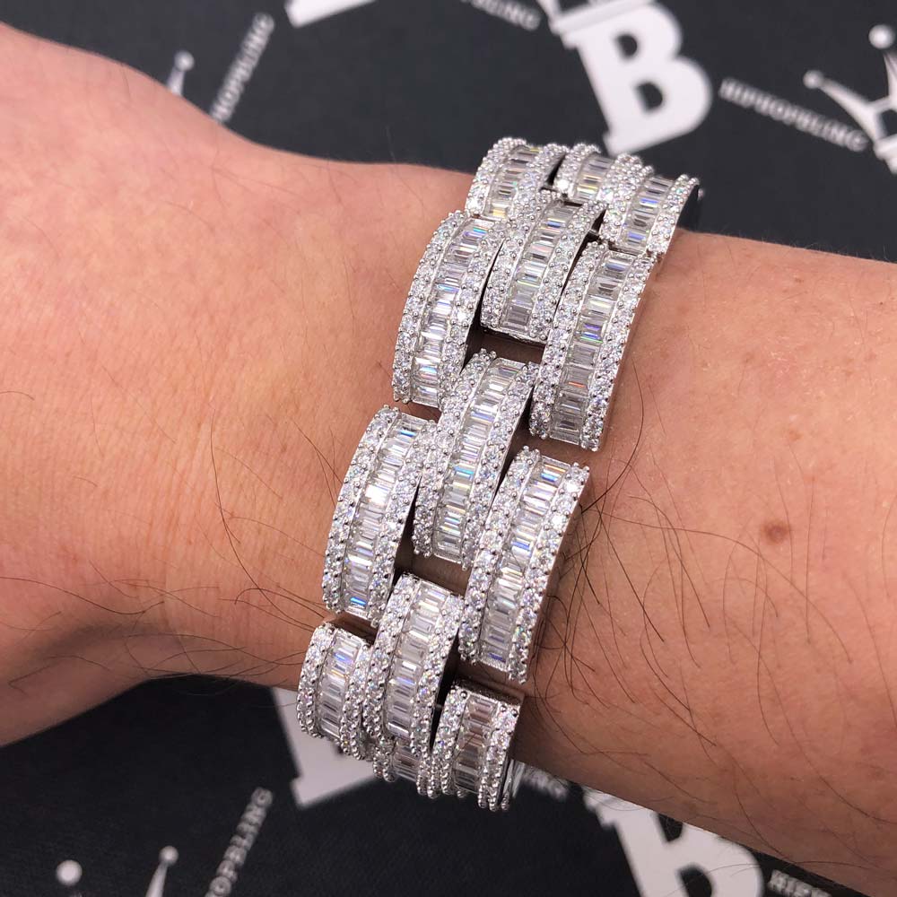 28.20 Carat Baller Baguette Moissanite Iced Out Bracelet .925 Sterling Silver 8" Bracelet HipHopBling