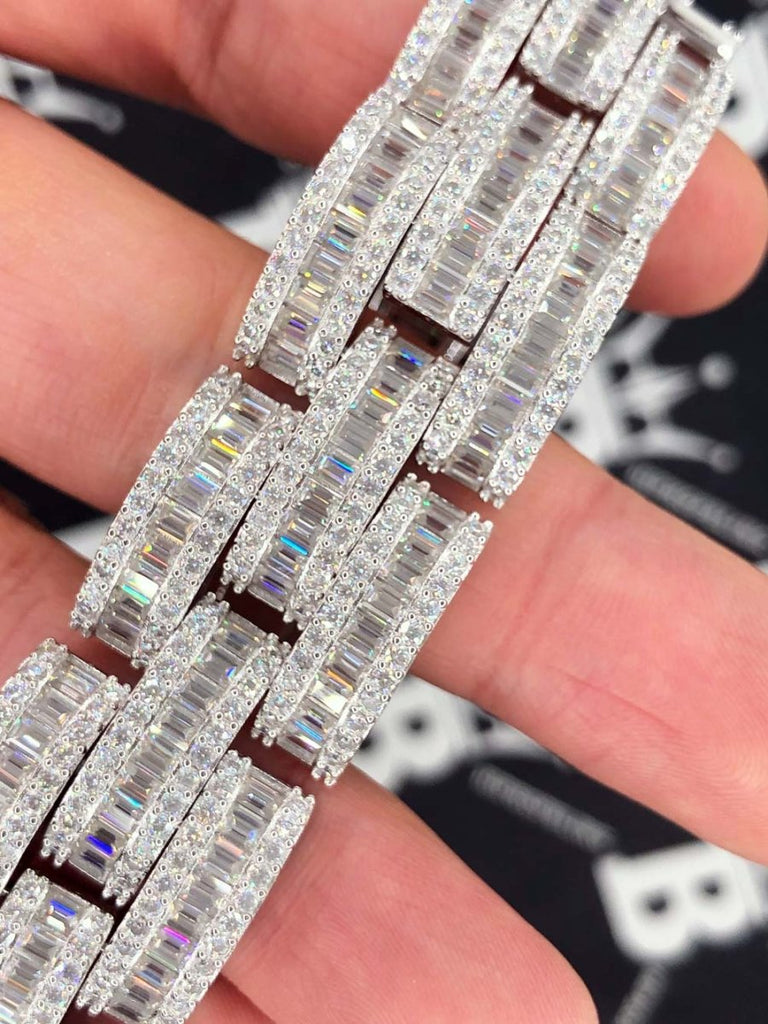 28.20 Carat Baller Baguette Moissanite Iced Out Bracelet .925 Sterling Silver 8" Bracelet HipHopBling