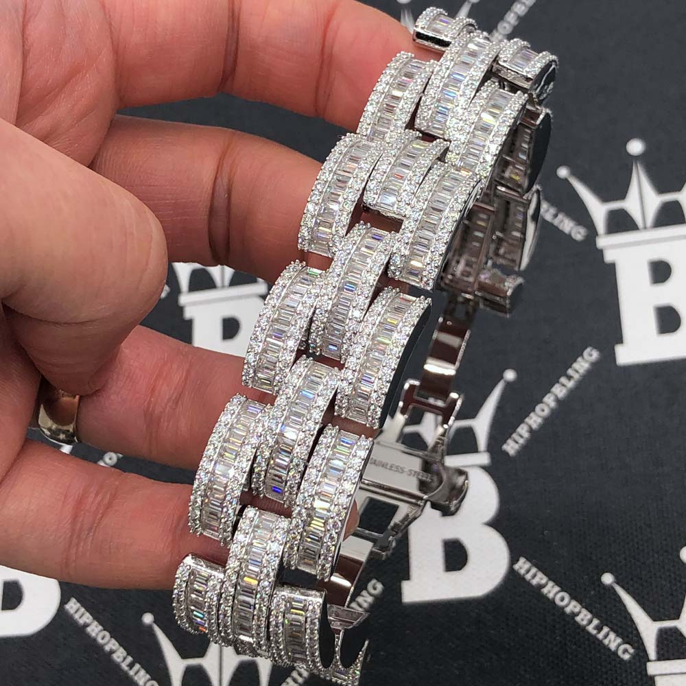 28.20 Carat Baller Baguette Moissanite Iced Out Bracelet .925 Sterling Silver 8" Bracelet HipHopBling