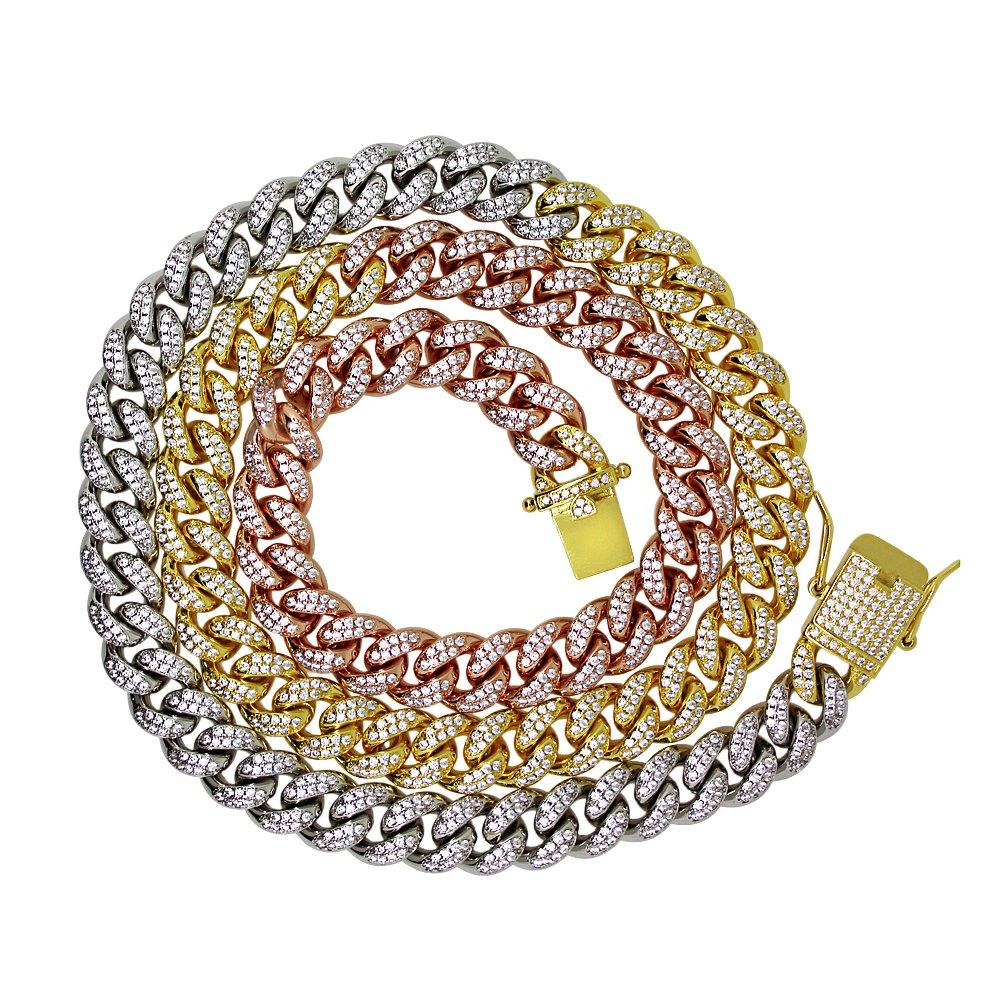 3 Tone Cuban Link 10MM Bling Bling CZ Chain 16" HipHopBling