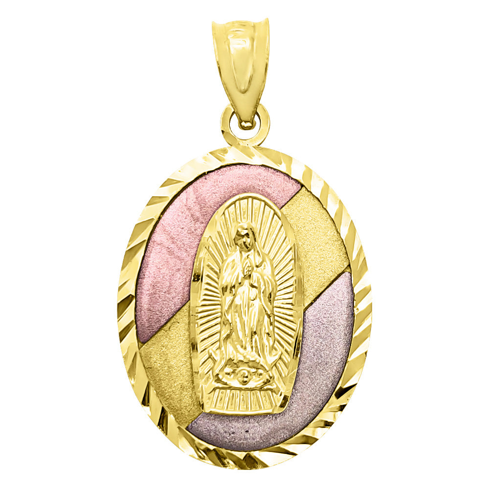 3 Tone Guadalupe DC 10K Yellow Gold Pendant HipHopBling