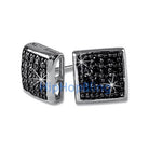 32 Stones Puffed Box Black CZ Micro Pave Earrings .925 Silver HipHopBling