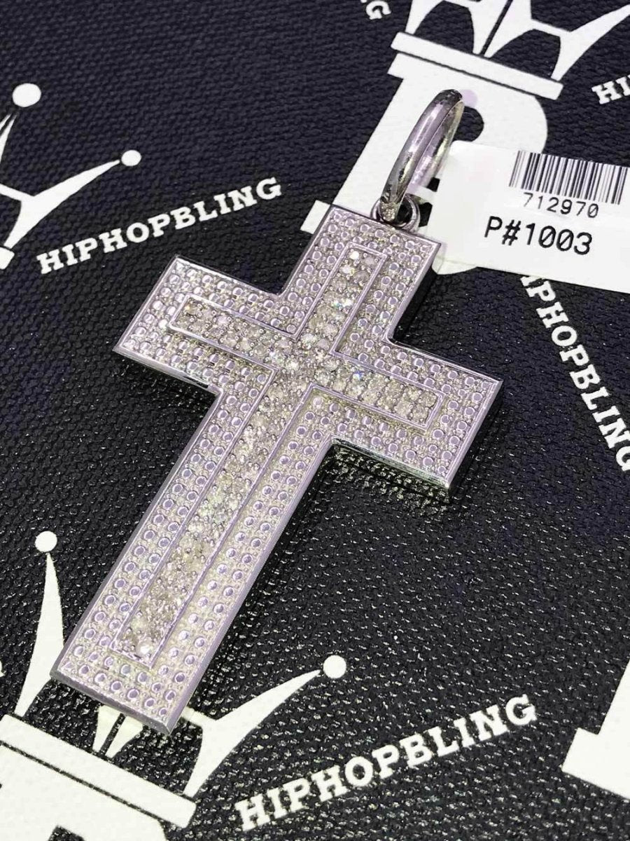 3.40cttw Diamond Double Thick Hip Hop Cross Pendant .925 Silver HipHopBling