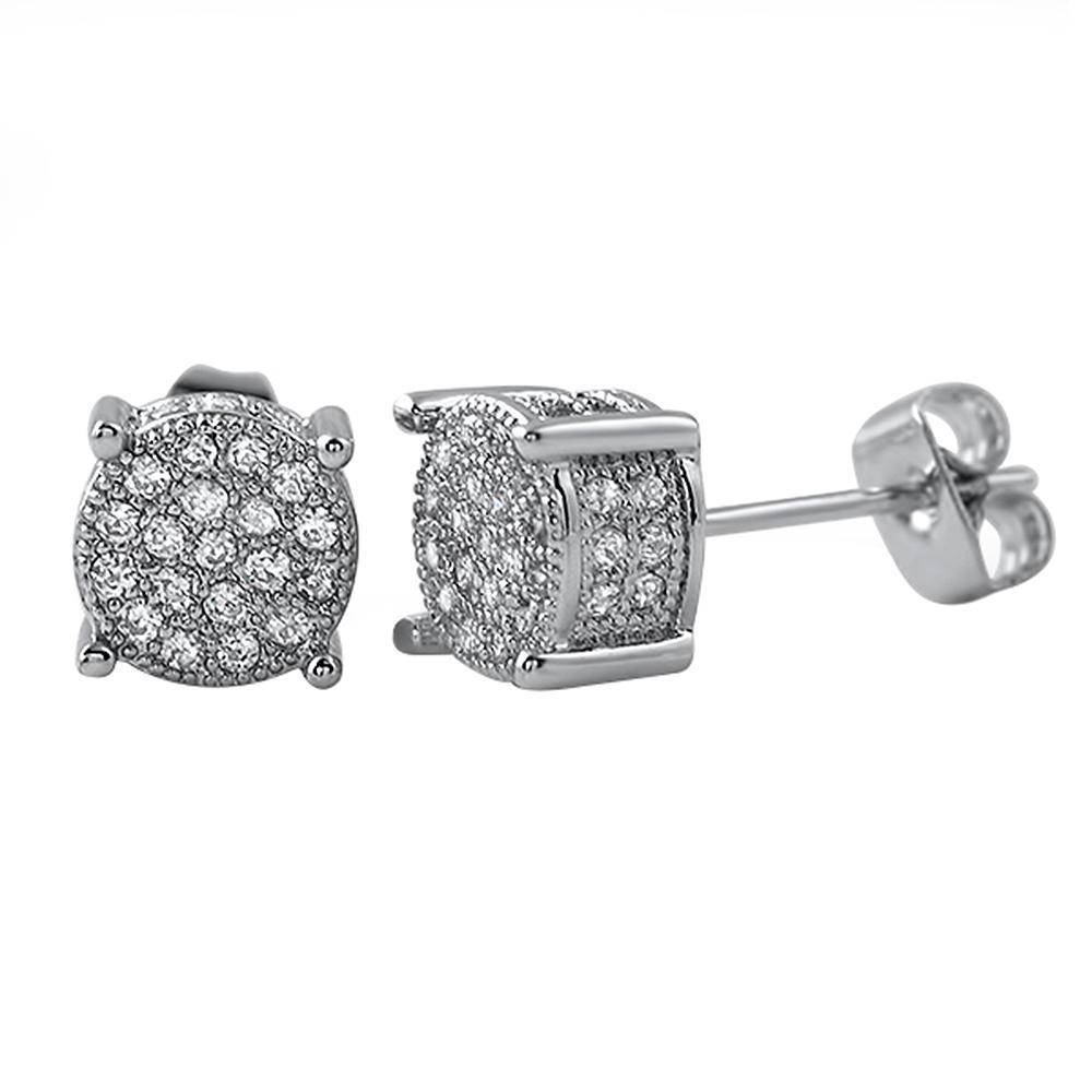 360 Round Rhodium CZ Micro Pave Earrings HipHopBling