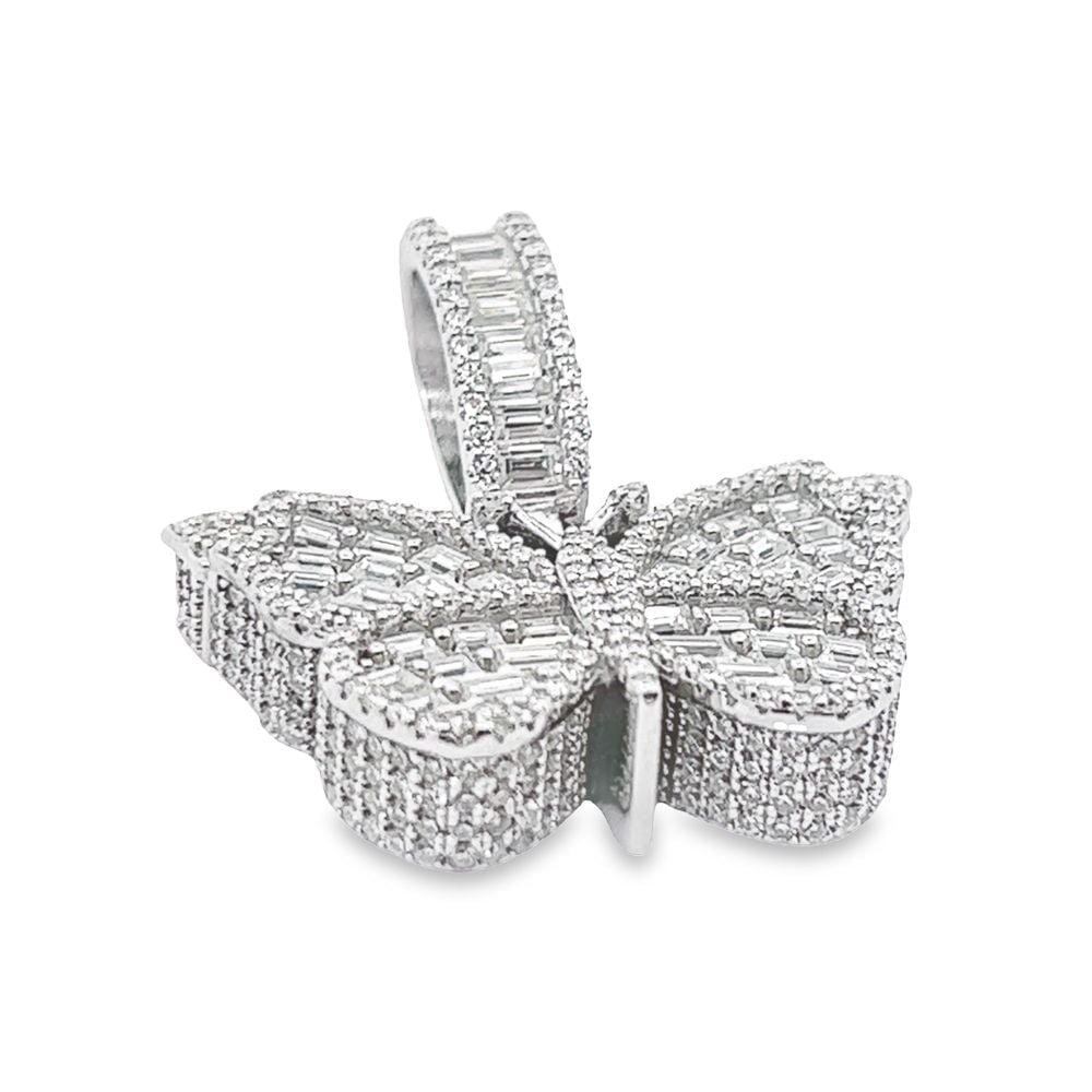3D Baguette Butterfly VVS Moissanite Pendant 3.37cttw .925 Sterling Silver HipHopBling