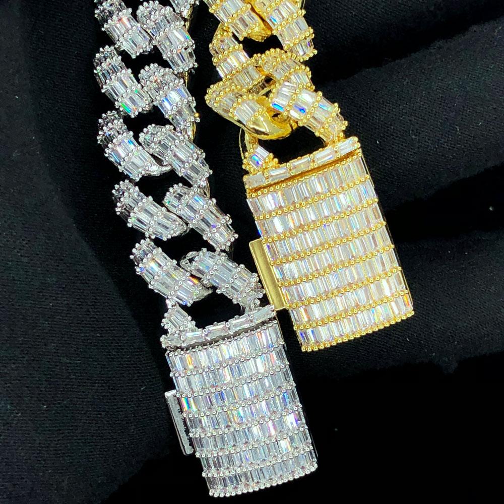 3D Baguette Cuban Link CZ Iced Out Hip Hop Bracelet Yellow Gold 8" HipHopBling