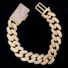 3D Baguette Cuban Link CZ Iced Out Hip Hop Bracelet Yellow Gold 8" HipHopBling