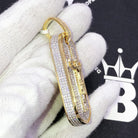 3D Baguette Dog Tag Jesus Crucifix CZ Iced Out Pendant Yellow Gold HipHopBling