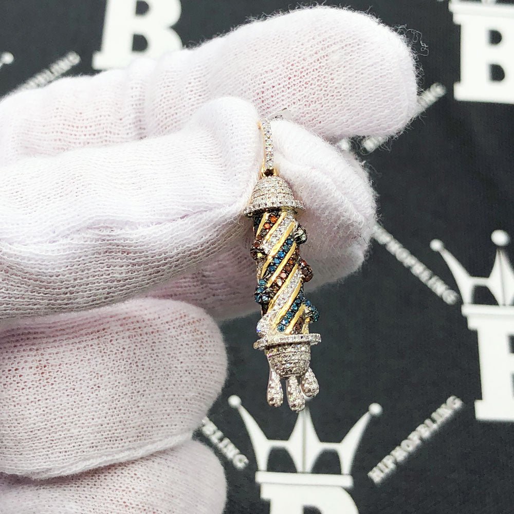 3D Barber Pole Drip Diamond Pendant .42cttw 10K Yellow Gold HipHopBling