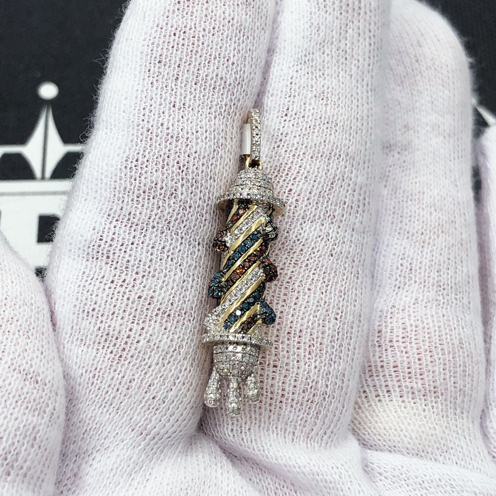 3D Barber Pole Drip Diamond Pendant .42cttw 10K Yellow Gold HipHopBling