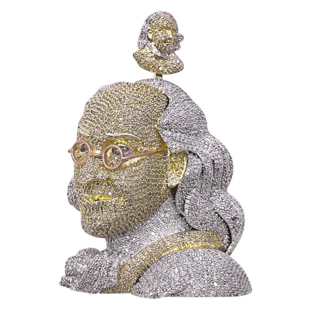 3D Ben Franklin Diamond Pendant 4.20cttw 10K Yellow Gold HipHopBling