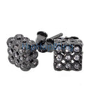 3D Bezel Cube White CZ Black .925 Silver Hip Hop Earrings HipHopBling