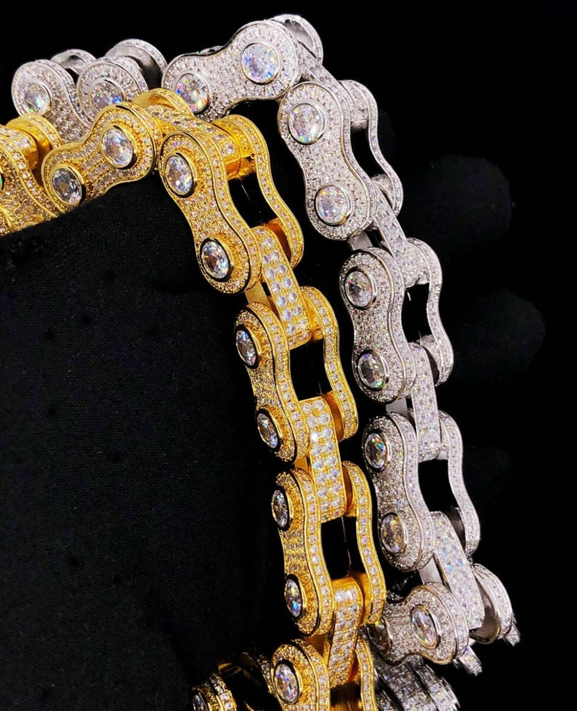 3D Bike Link Bling Bling CZ Iced Out Chain White Gold 18" HipHopBling