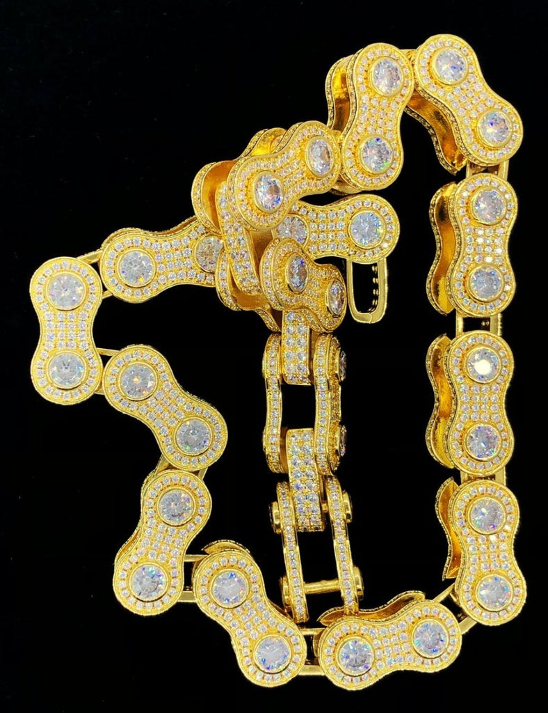 3D Bike Link Bling Bling CZ Iced Out Chain White Gold 18" HipHopBling