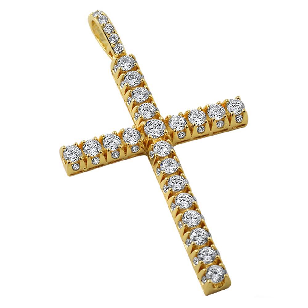 3D Bling Bling Tennis CZ Cross Yellow Gold HipHopBling