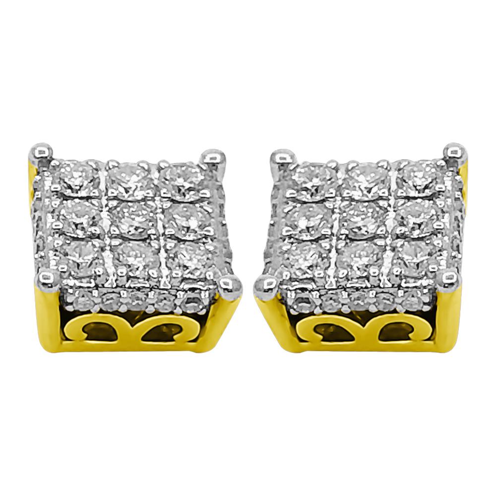 3D Box Diamond Earrings .50cttw 10K Yellow Gold HipHopBling