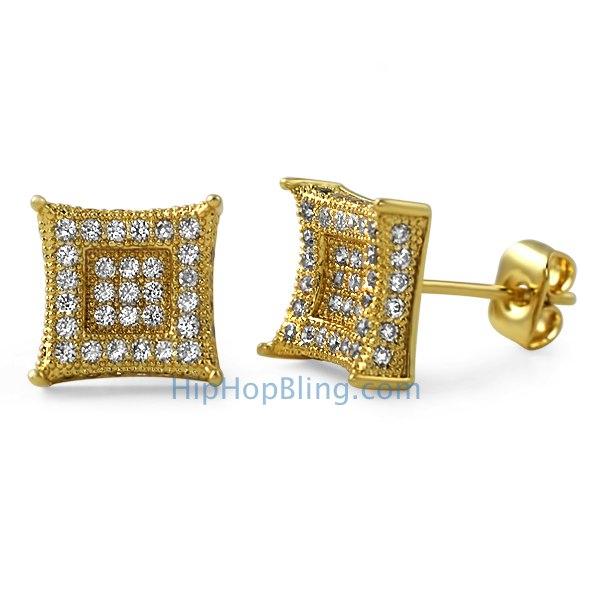 3D Box Kite L Gold Micro Pave Earrings HipHopBling