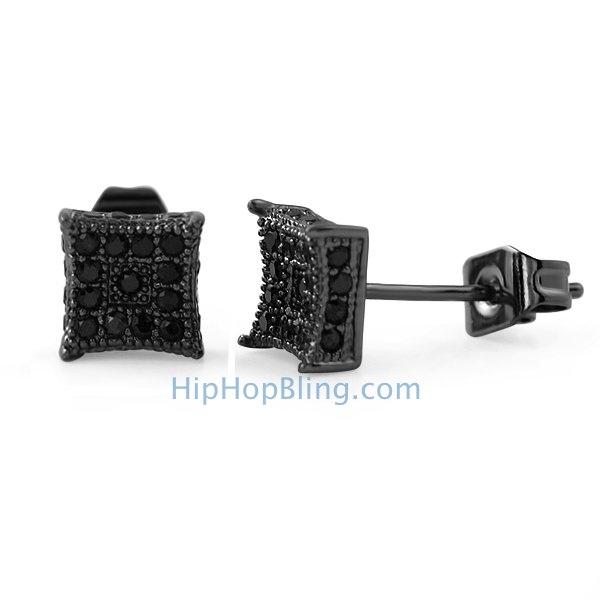 3D Box Kite S Black Micro Pave CZ Earrings HipHopBling