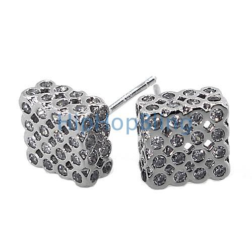 3D Box LG CZ Bezel .925 Silver Bling Bling Earrings HipHopBling