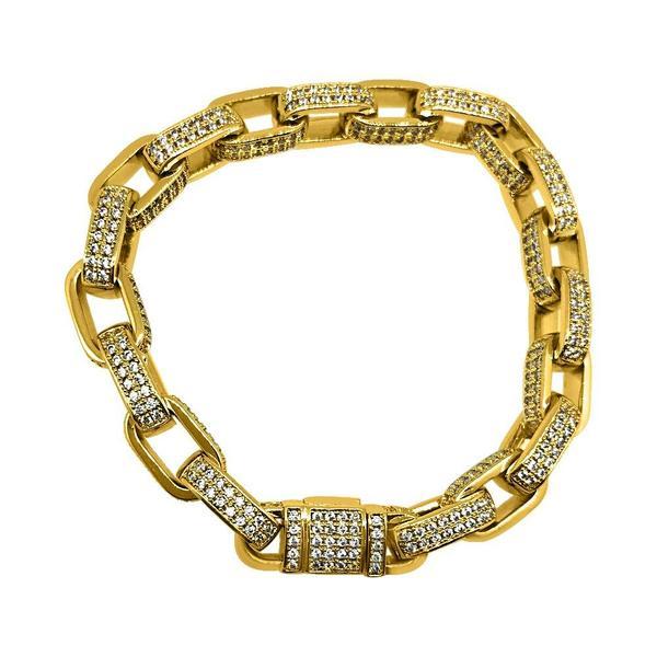 3D Box Link Gold CZ Bling Bling Bracelet 8" HipHopBling