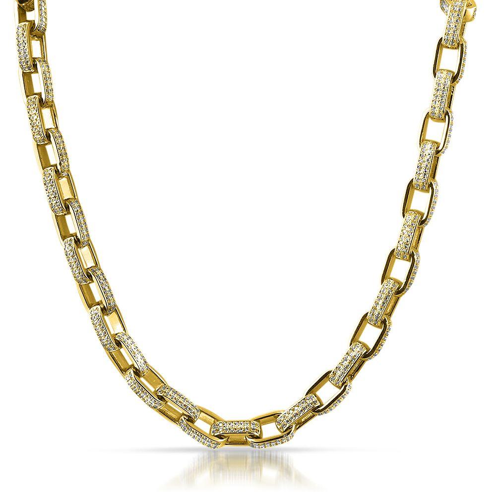3D Box Link Gold Hip Hop CZ Bling Bling Chain 16" HipHopBling