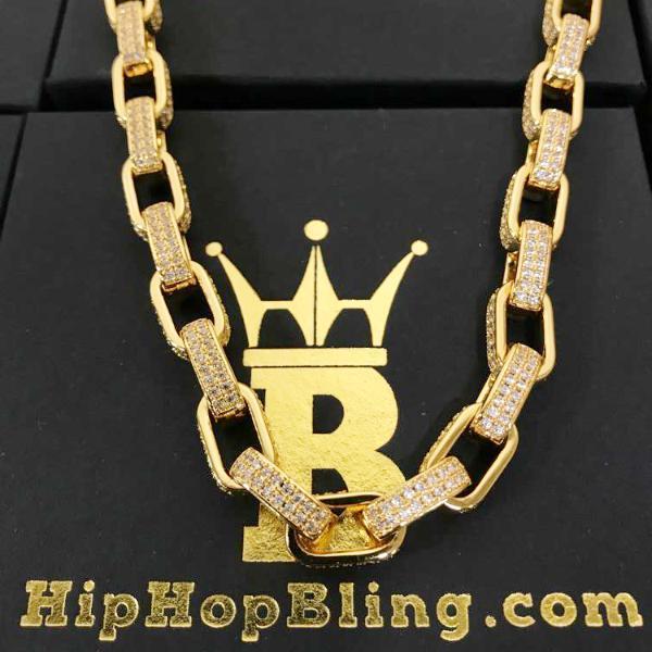 3D Box Link Gold Hip Hop CZ Bling Bling Chain HipHopBling