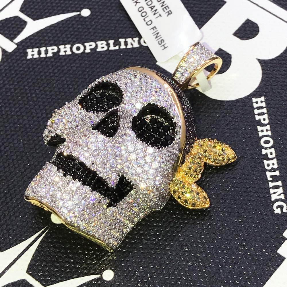 3D Caribbean Pirate CZ Hip Hop Bling Bling Pendant Yellow Gold HipHopBling