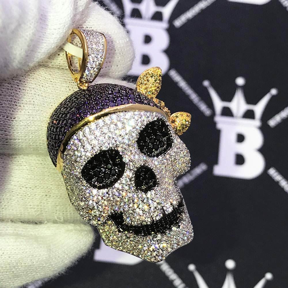 3D Caribbean Pirate CZ Hip Hop Bling Bling Pendant Yellow Gold HipHopBling