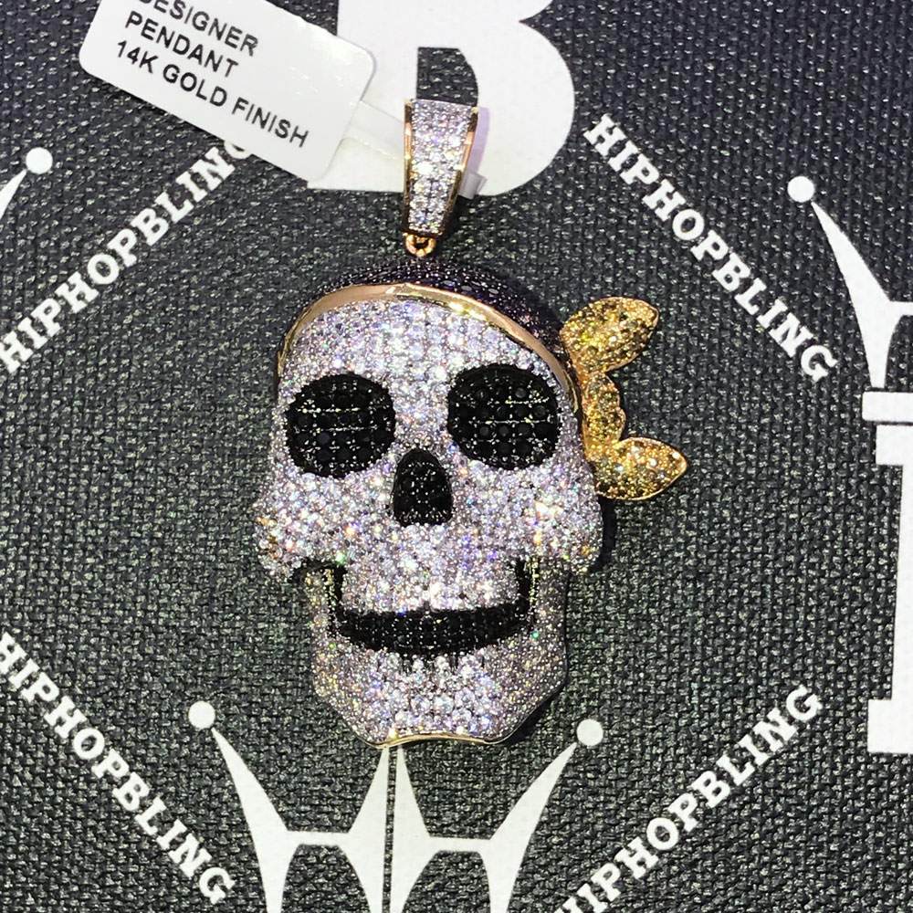 3D Caribbean Pirate CZ Hip Hop Bling Bling Pendant Yellow Gold HipHopBling