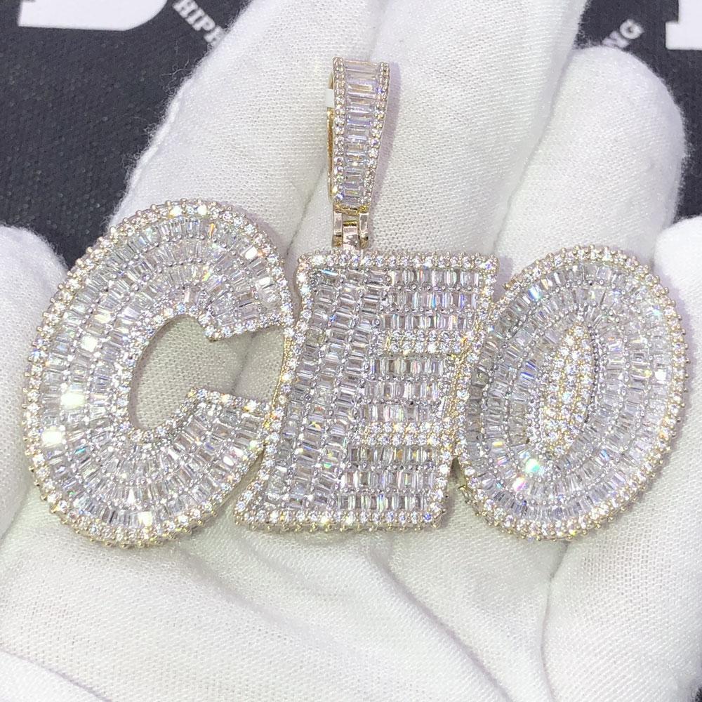 3D CEO Baguette CZ Hip Hop Iced Out Pendant Yellow Gold HipHopBling