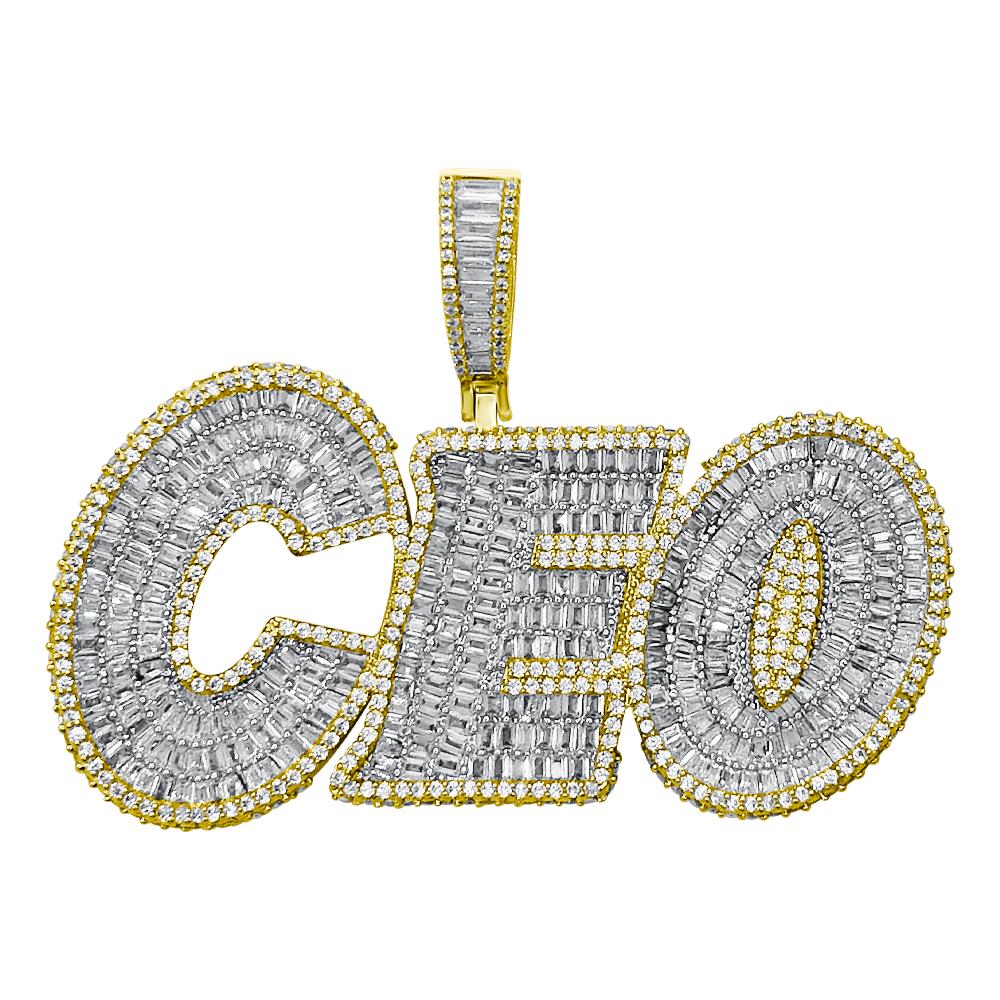 3D CEO Baguette CZ Hip Hop Iced Out Pendant Yellow Gold HipHopBling